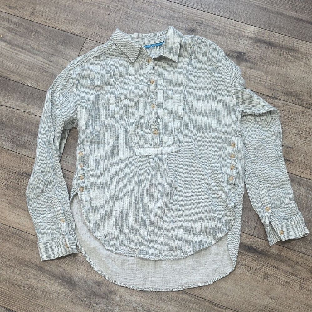 By ANTHROPOLOGIE Cotton Gauze Popover Shirt Gray Stripes Women’s S